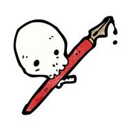cartoon skull holding ink pen in mouth N2