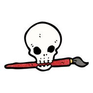 cartoon skull holding paintbrush in mouth N4
