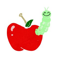 cartoon bug eating apple N18