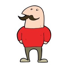 cartoon bald man with mustache N20