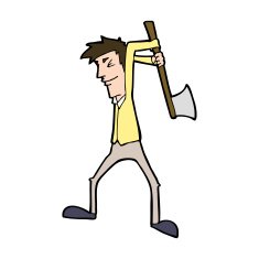 cartoon man swinging axe N11