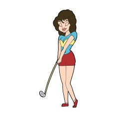 Cartoon Woman Playing Golf N23