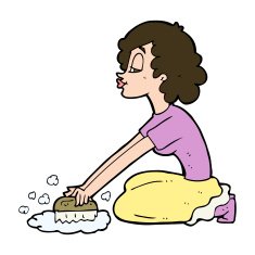 cartoon woman scrubbing floor N10