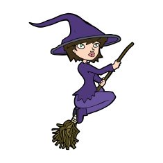 cartoon witch riding broomstick N20