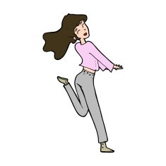 cartoon happy girl kicking out leg N10