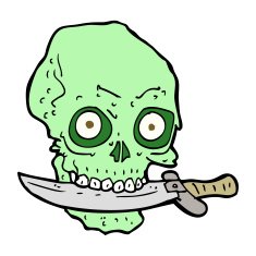 cartoon pirate skull with knife in teeth N10
