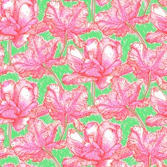 Vector pattern with field of peony flowers in bright color