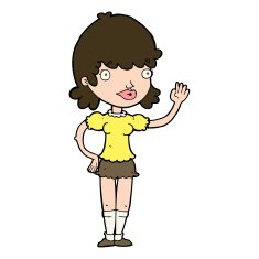 cartoon waving woman N141