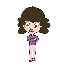 cartoon happy woman with folded arms N19