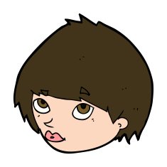 cartoon female face looking up N10
