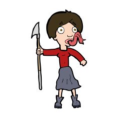cartoon woman with spear sticking out tongue N9