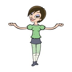 cartoon woman making open arm gesture N10