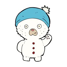 cartoon waving polar teddy bear in winter hat N4