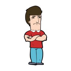 cartoon annoyed man with folded arms N19