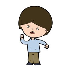 cartoon unhappy boy giving peace sign N10