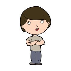 cartoon happy man with folded arm N10
