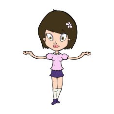 cartoon woman making balancing gesture N11