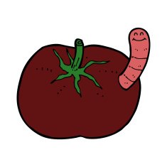 cartoon tomato with worm N10