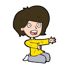 cartoon shocked woman on knees N10