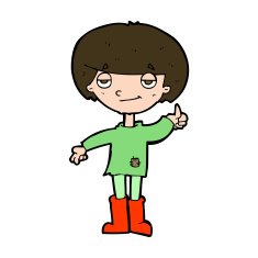 cartoon boy in poor clothing giving thumbs up symbol N10
