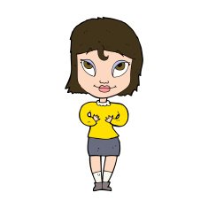 cartoon woman gesturing at self N31