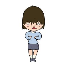 cartoon woman making Who Me? gesture N48