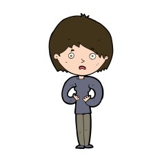 cartoon woman making Who Me? gesture N49