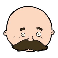 cartoon bald man with mustache N21