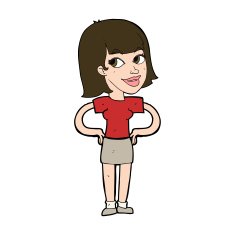 cartoon happy woman with hands on hips N20