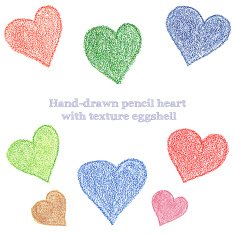 Hand-drawing pencil hearts with the texture of eggshell