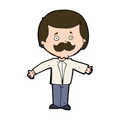 cartoon mustache man with open arms N10