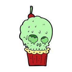 cartoon spooky skull cupcake N11