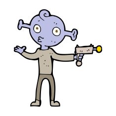 cartoon alien with ray gun N11