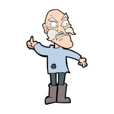 cartoon angry old man in patched clothing N10