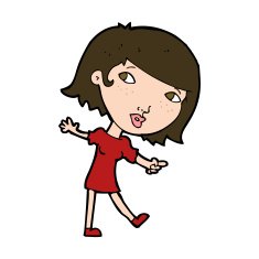 cartoon happy girl gesturing to follow N11