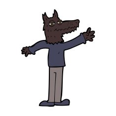 cartoon waving wolf N17