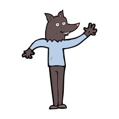 cartoon waving wolf man N6