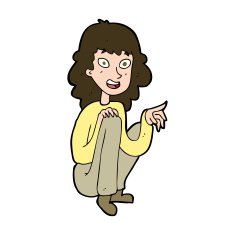 cartoon happy woman sitting and pointing N11