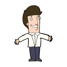 cartoon grining man with open arms N11