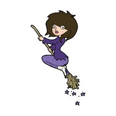 cartoon witch riding broomstick N21