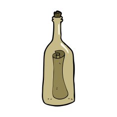 cartoon letter in a bottle N32