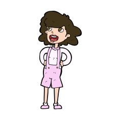 cartoon woman in dungarees N9