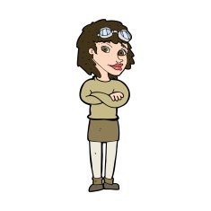 cartoon woman with crossed arms and safety goggles N10