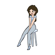 cartoon pretty girl on stool N10