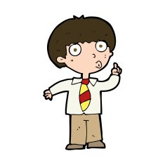 cartoon school boy with question N19