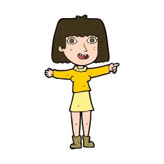 cartoon happy woman pointing N75