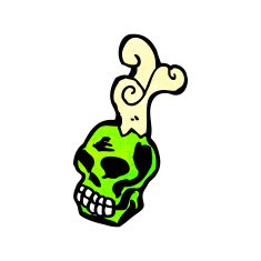 cartoon spooky green skull N10