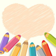 Heart speech bubble with pencils Light background N2