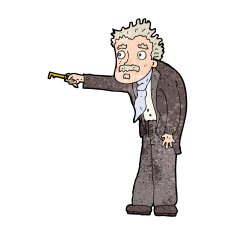 cartoon man trembling with key unlocking N12