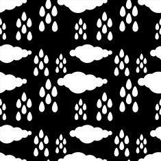 Seamless pattern with silhouettes clouds and rain drops